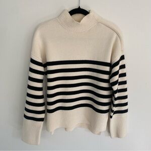 Elegant Cream and Black Striped Women's Turtleneck Sweater